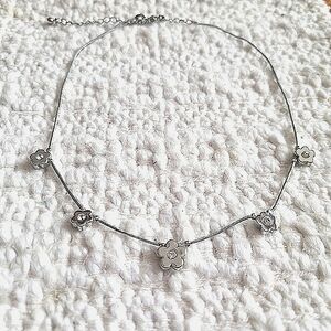 Lia Sophia Silver Flower & Crystal Station Necklace. GUC